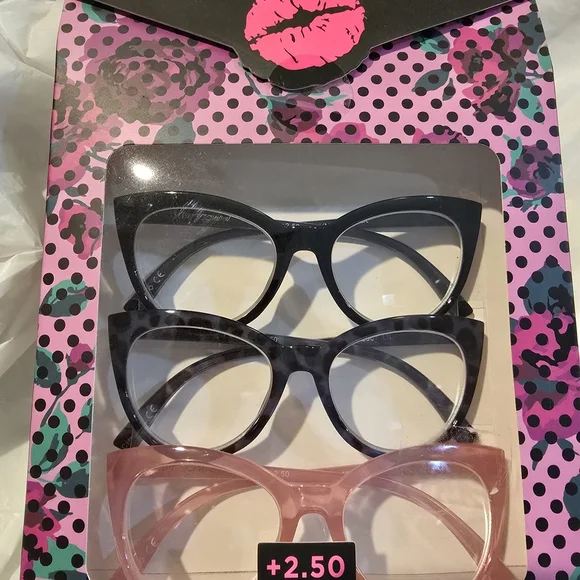 Betsey Johnson Black and Pink Cat-Eye Glasses Set - Picture 2 of 3